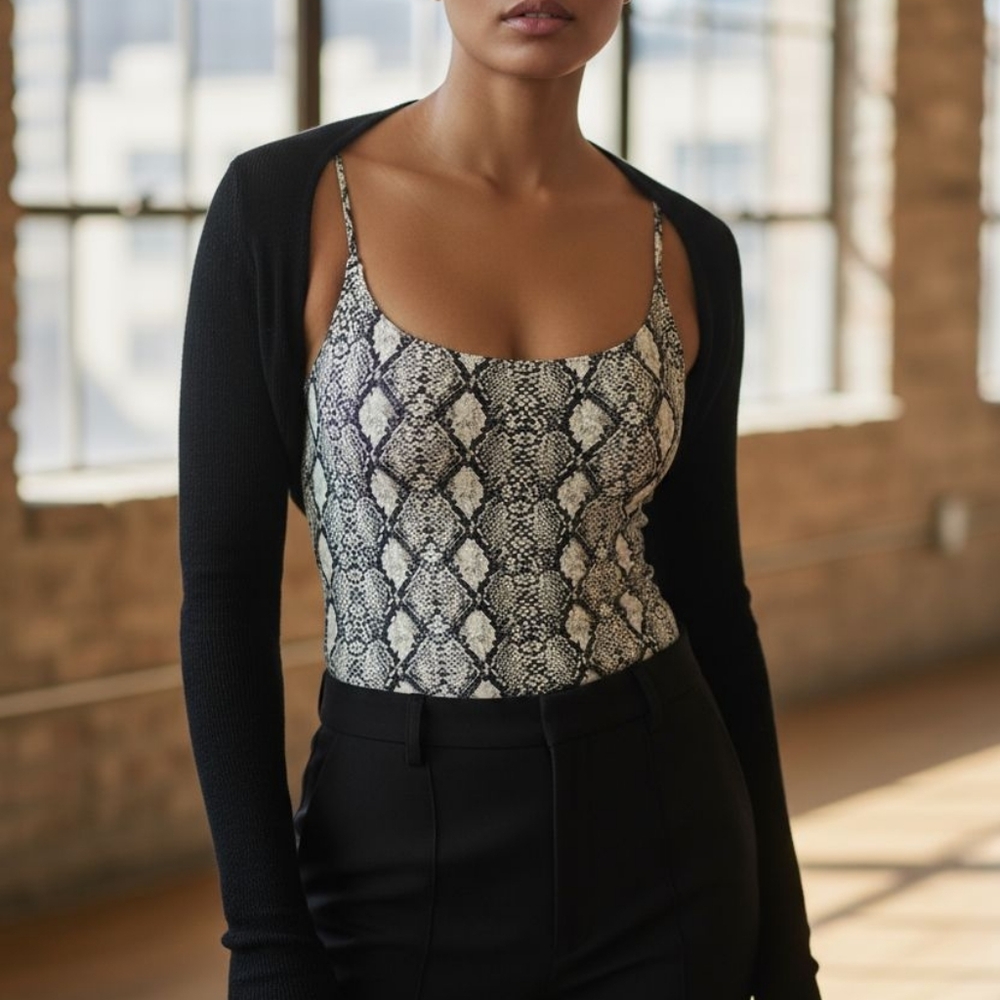 Free People Grey, Black and Cream Snake Print One-Piece Tank Top